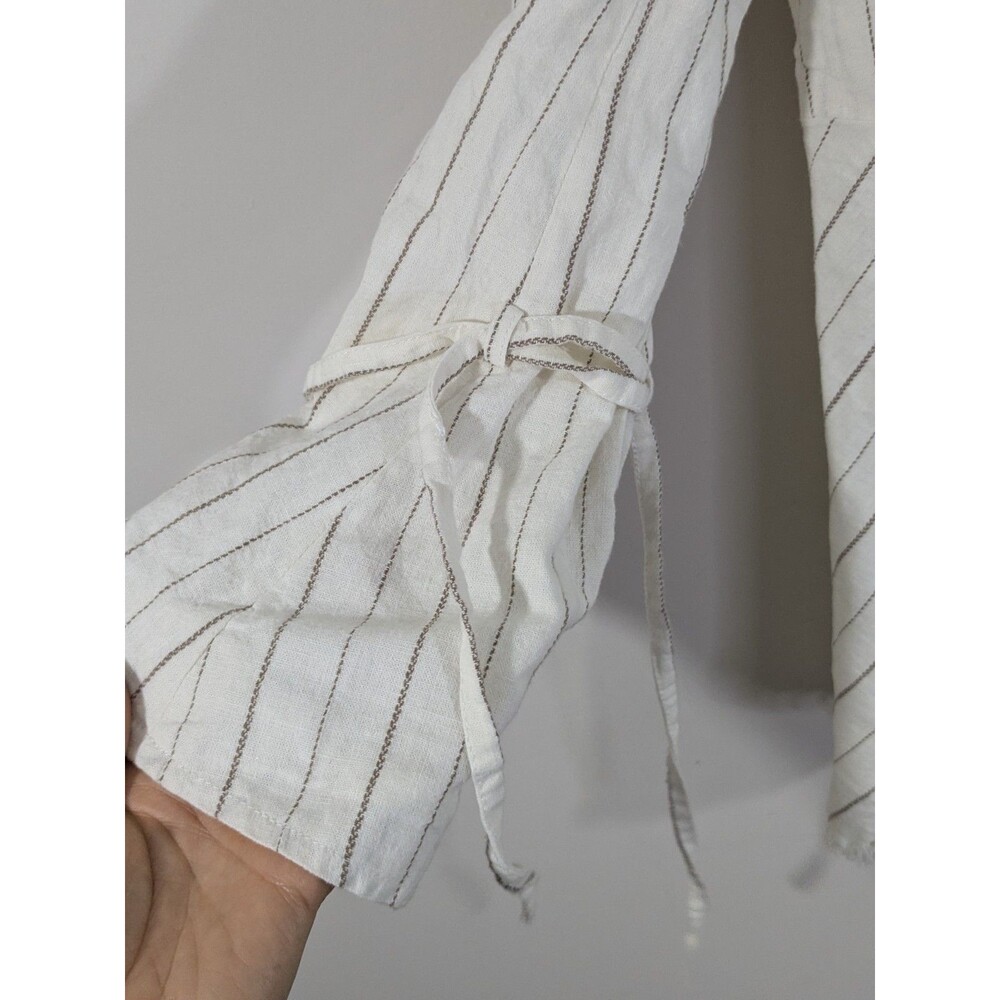Free People Stella Double Breasted Fray Hem Stripe Linen Blazer in Off White S - Picture 6 of 9